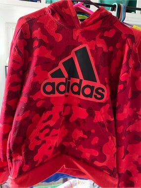 adidas Red Camo Logo Pullover Hoodie for Kids